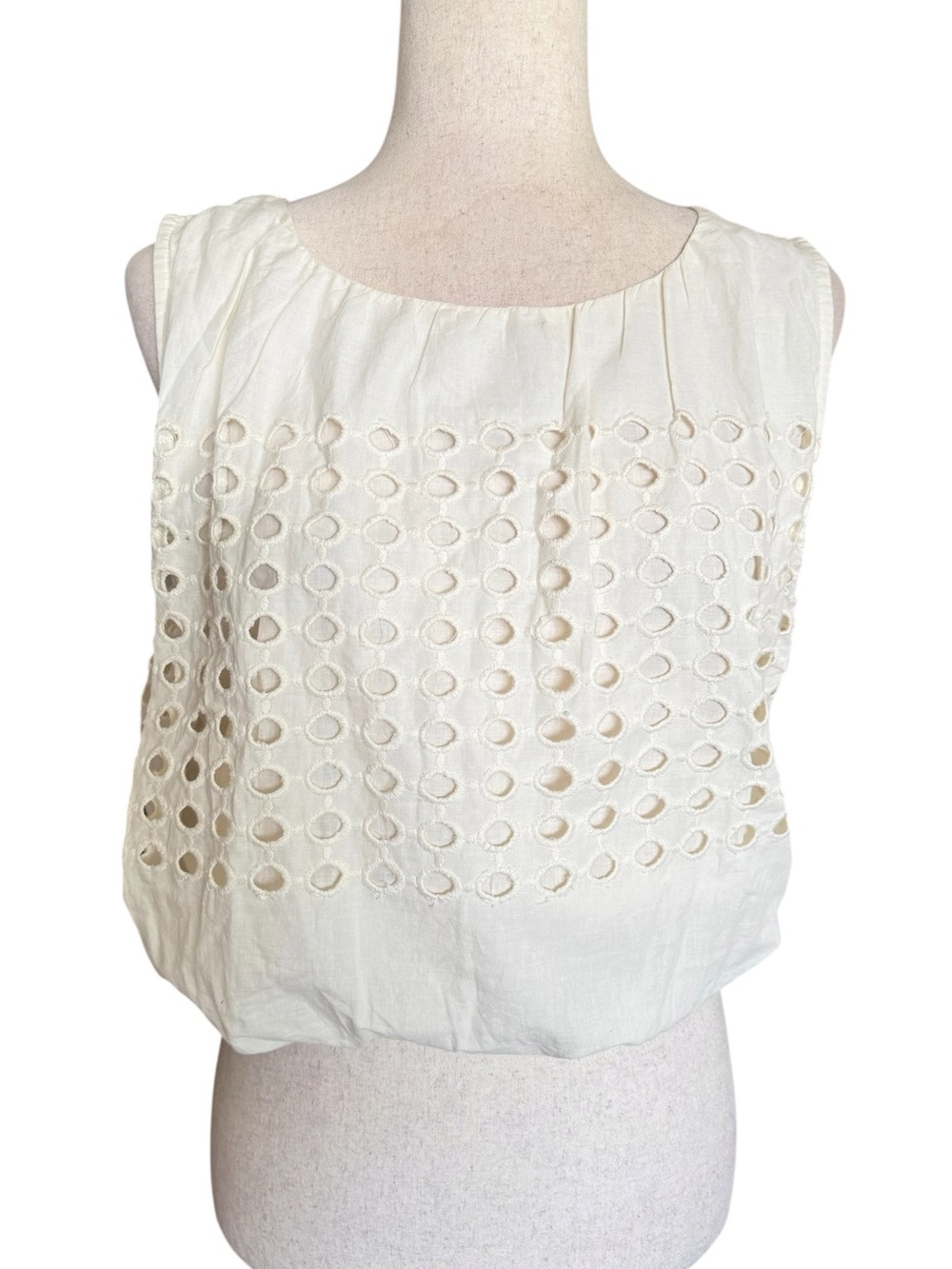 Jennifer & Grace Ivory Eyelet Bubble Hem Tank Top